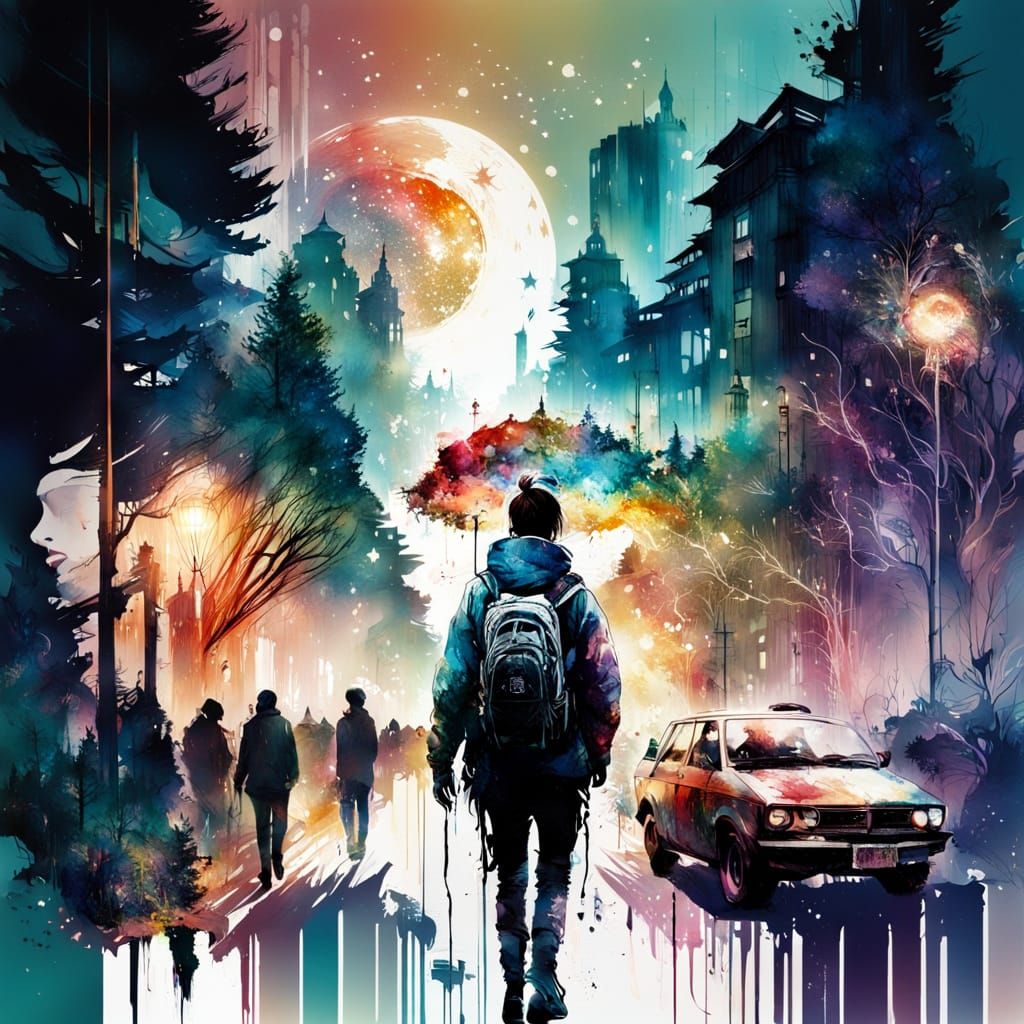 Surreal Cosmic Landscape in Vibrant Ukiyo-E Style