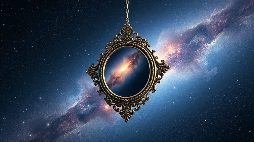 Ornate Mirror Reflects Nebula in Space, Digital Art