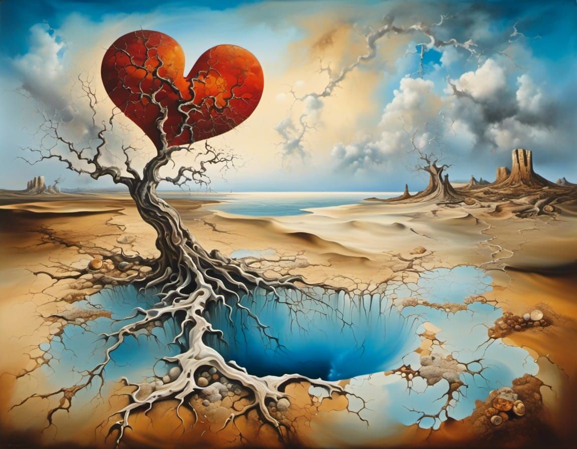 Surreal Desert Landscape with Cracked Earth and Sea Foam