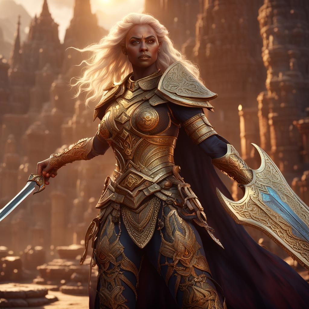 Taarna Warrior with Golden Sword: Fantasy Art