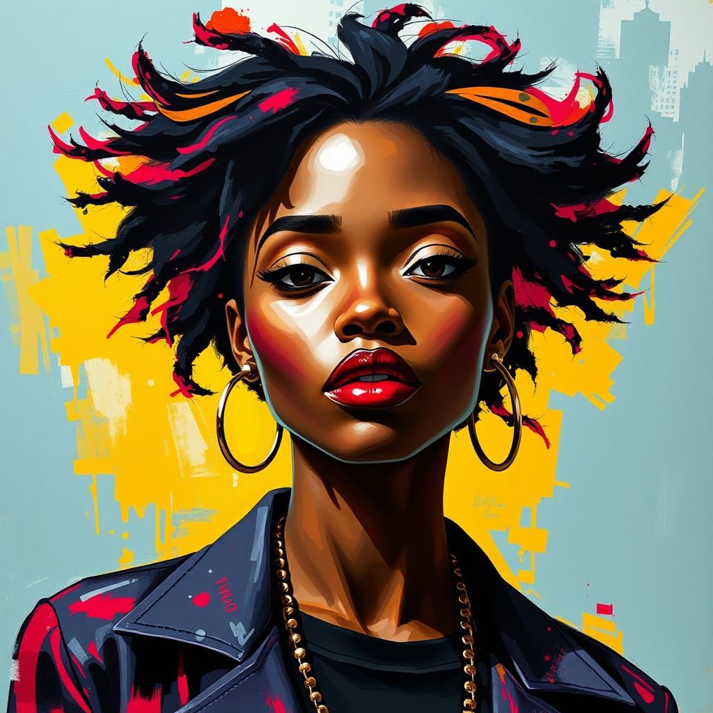 Elegant African American Woman Portrait in Vibrant Colors