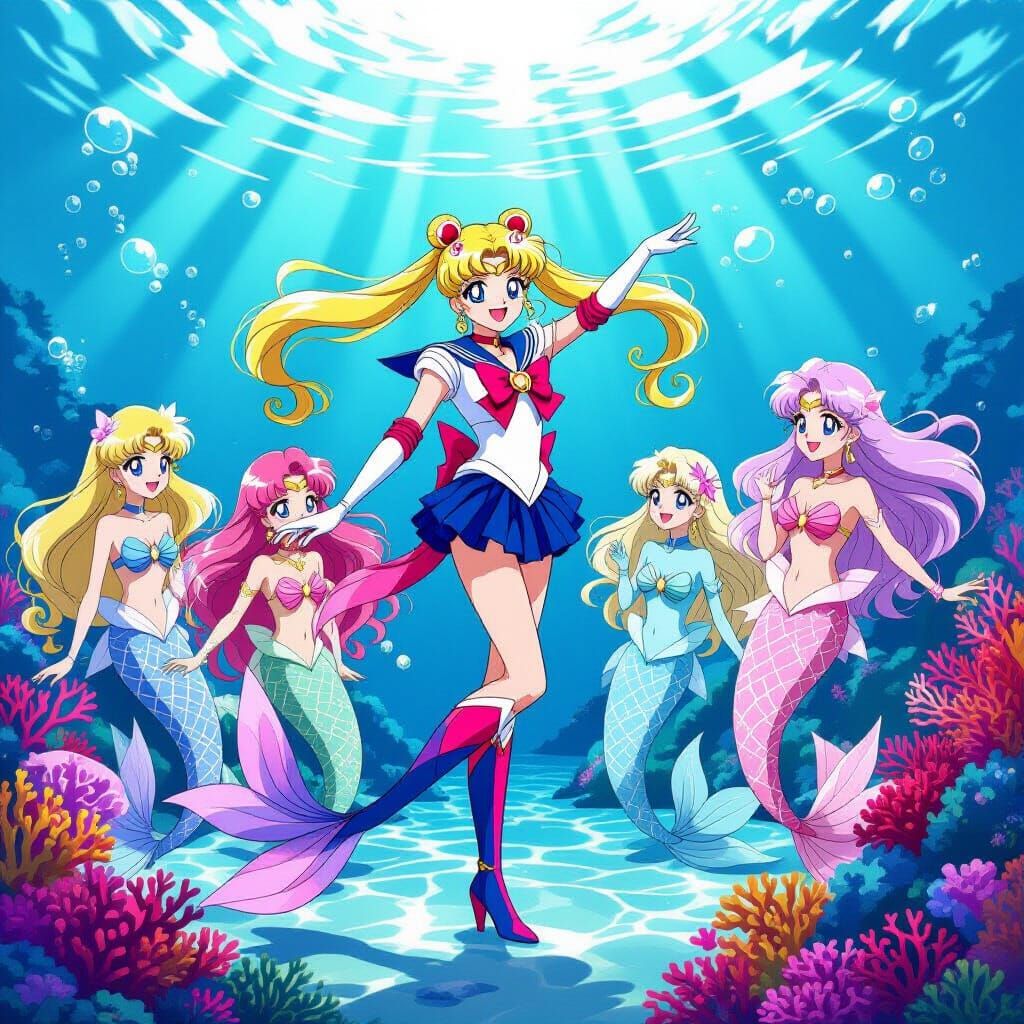 Sailor Moon Mermaid Adventure in Vibrant Ocean Anime Style