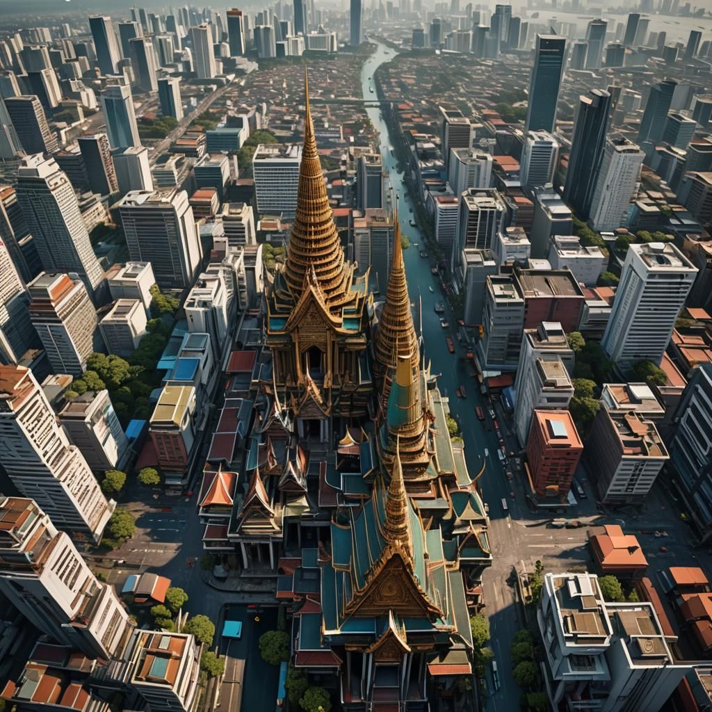 Fantastical Bangkok City in Detailed Matte Painting