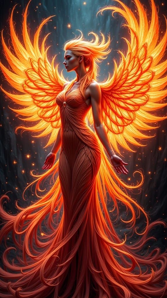 Mystical Phoenix Girl in Dreamlike Digital Art