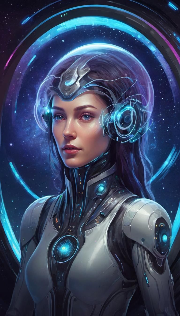 Futuristic Android Woman in Laboratory Illustration