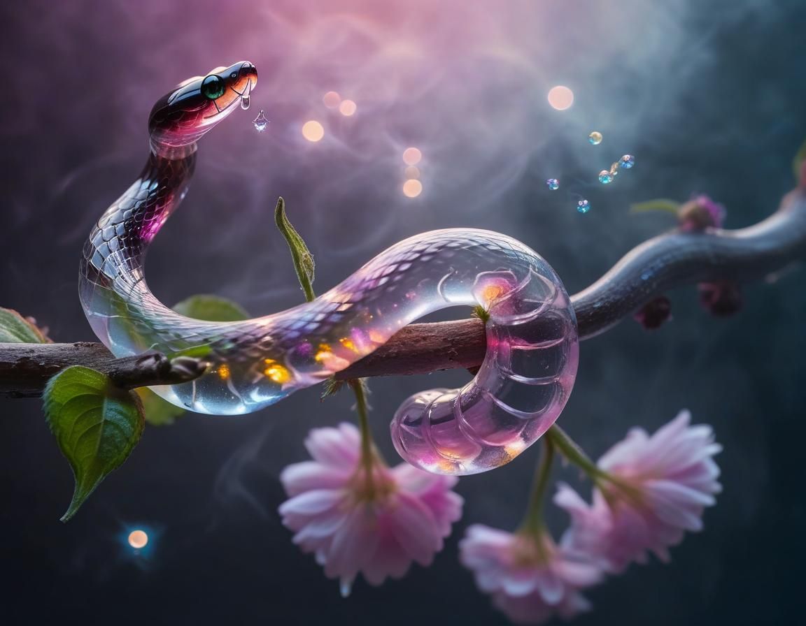 Iridescent Jelly Snake on Jelly Flower