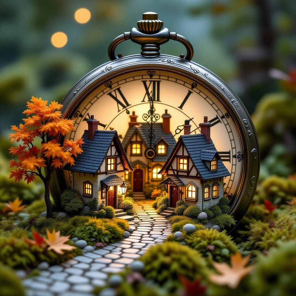 Whimsical Miniature Village Inside Pocket Watch