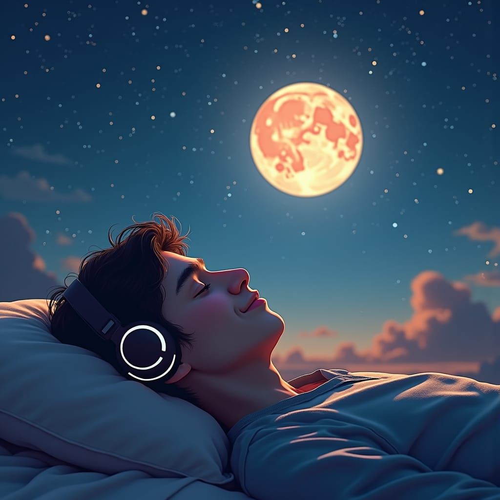 Man Gazing at Moonlit Starry Sky