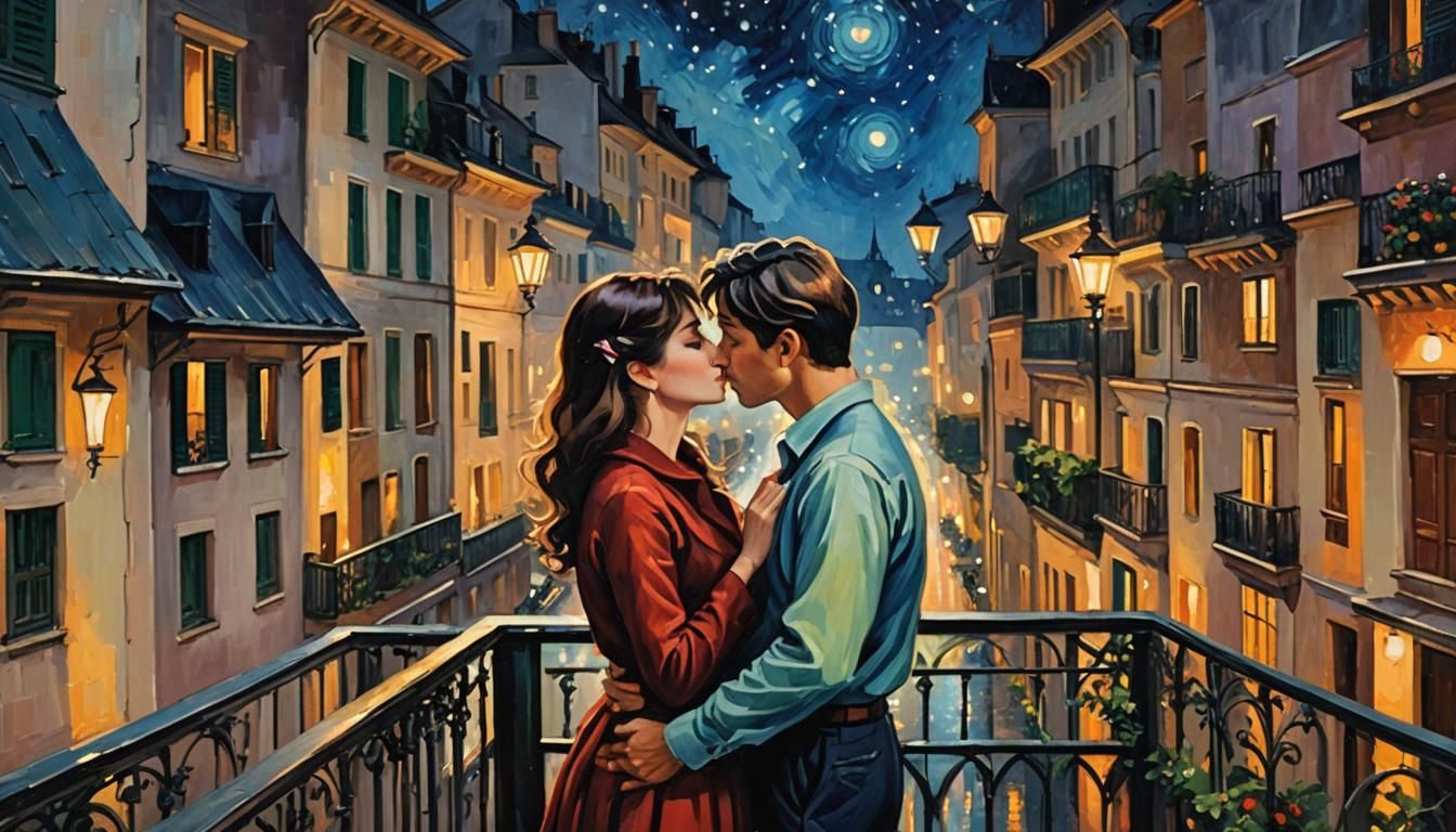 Lovers Kissing on Balcony (Venice)