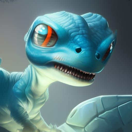 Cute Blue Baby Dinosaur in Hyperdetailed Concept Art
