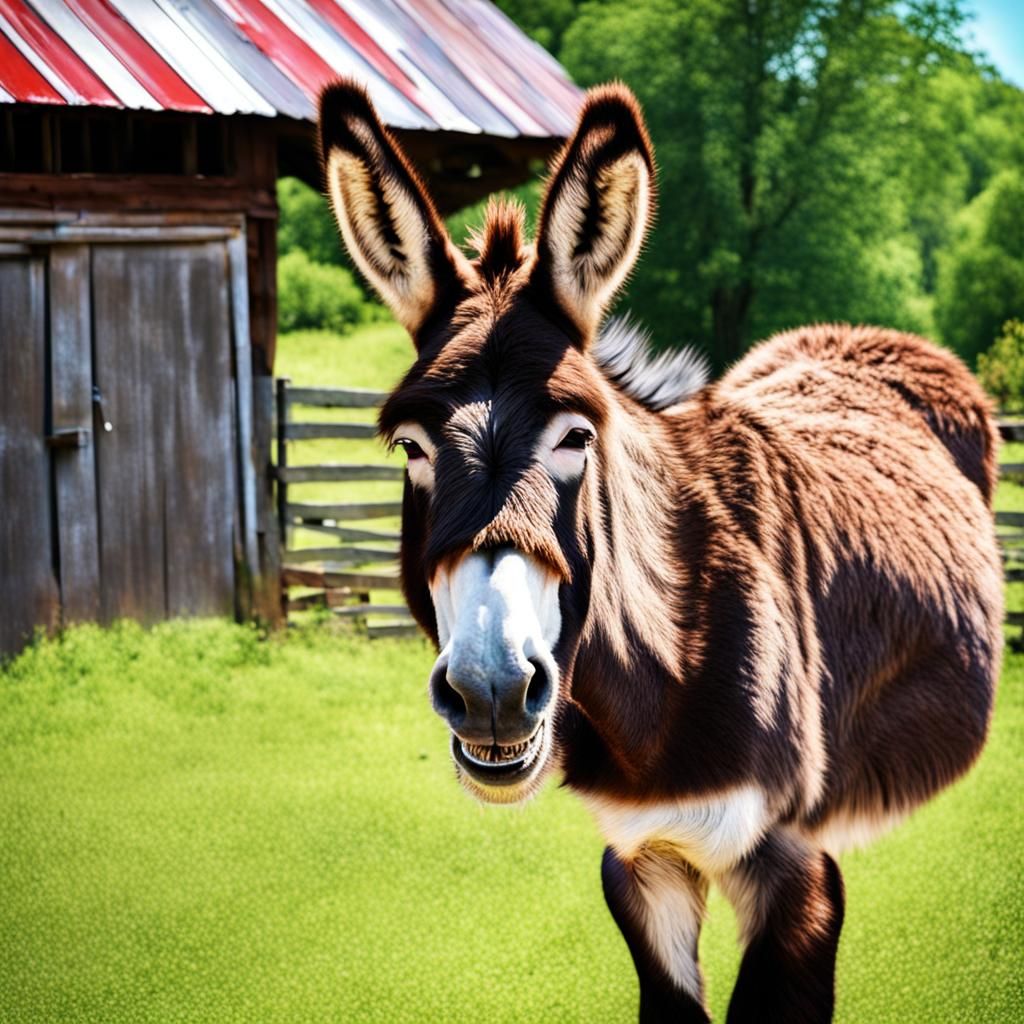 Laughing Donkey Portrait in Technicolor