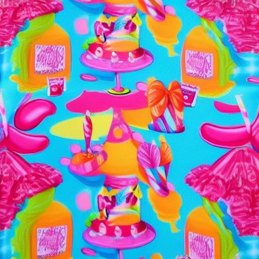 Girl at Party in Candyland Gouache Style