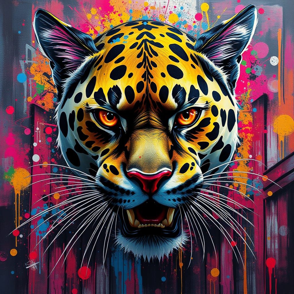 Elusive Panther of Absurdity in Vibrant Graffiti Art