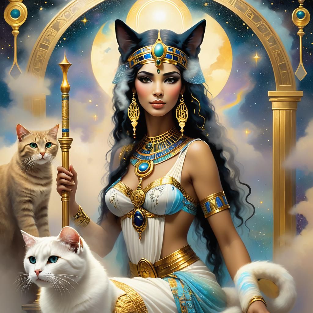 Egyptian Goddess with Cat in Klimt Style