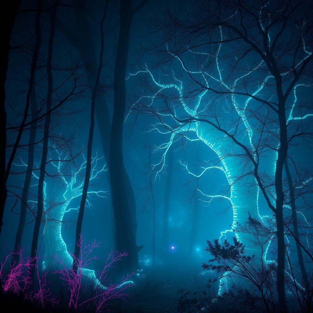 Dreamlike Phosphorescent Forest Scene