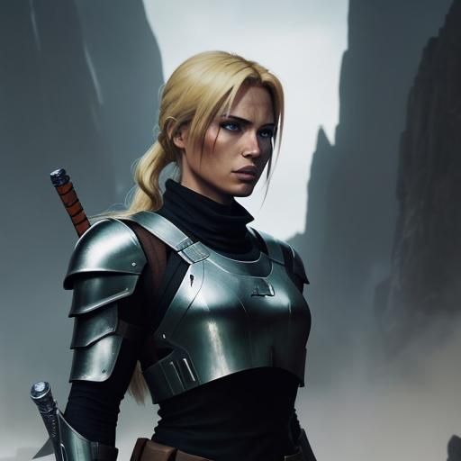 Blonde Warrior in Chrome Armor with Orange Sword