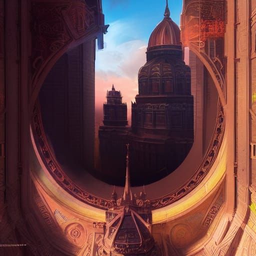 Symbolic Dome Protects City: Detailed Matte Painting
