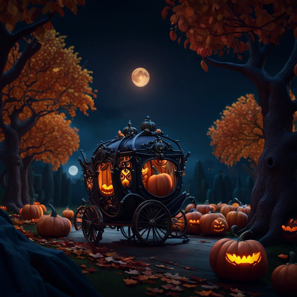 Autumnal Carriage Under Moonlight: Fantasy Concept Art