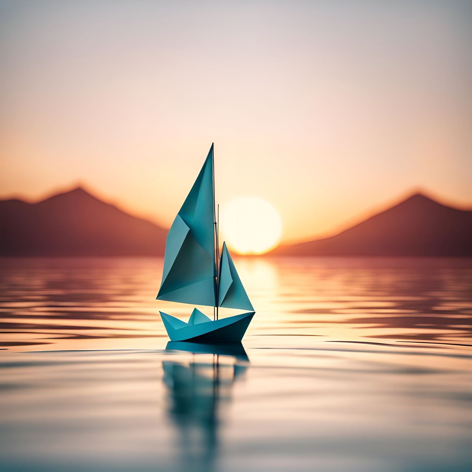 Japanese Sailboat Sunrise: Origami Papercraft Art