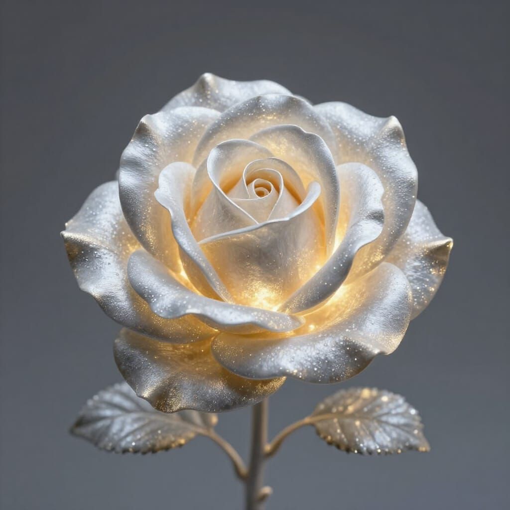 Ethereal Rose of Silver and Gold Mist