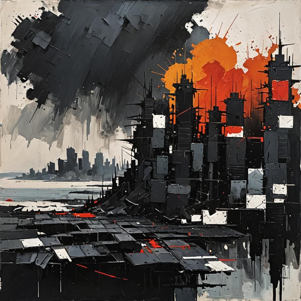 Dystopian City in Abstract Expressionist Style