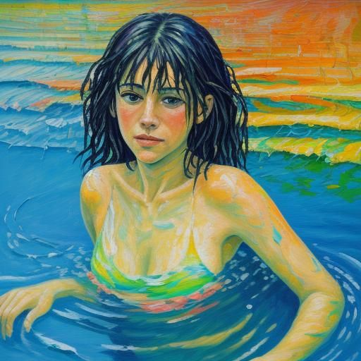 Swimming in Neo-Impressionist Expressionist Style