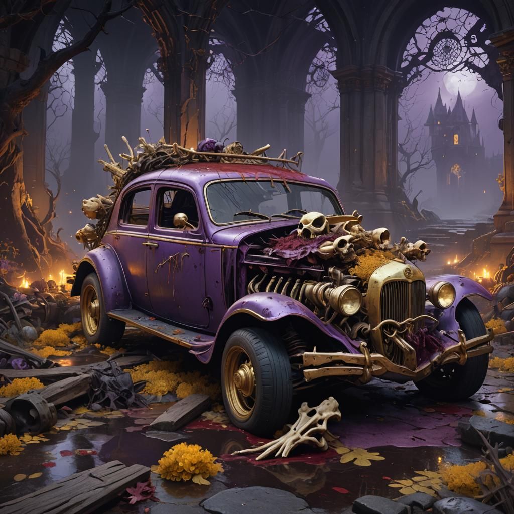 Spooky Car with Bones: Dark Fantasy Concept Art