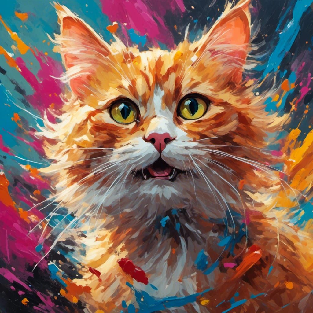 Hyperrealistic Anthropomorphic Ginger Cat in Splash Art Styl...