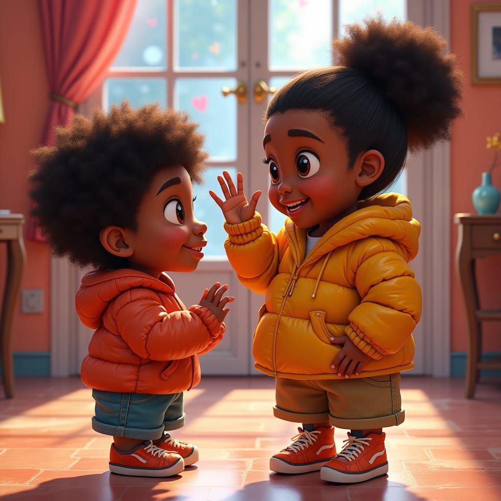 Joyful Black Teenager Forms Hand Sign in ASL with Friend in ...