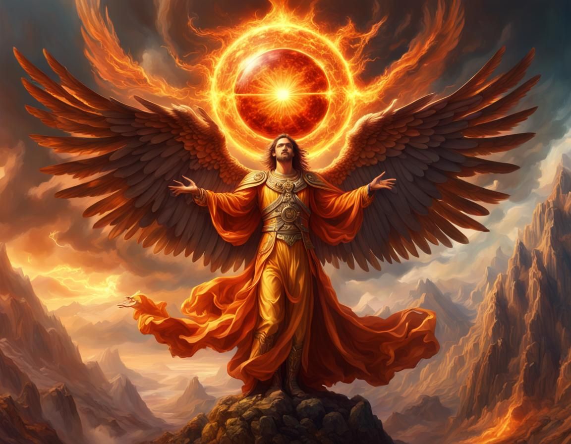 Four-Winged Seraphim Wielding Solar Sphere