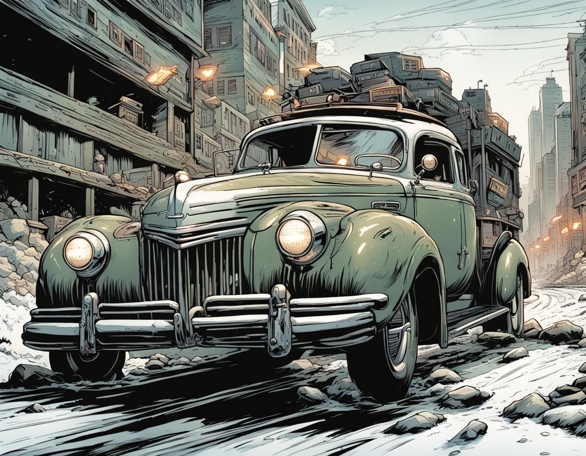 Vibrant Road Scene in Comic Book Style