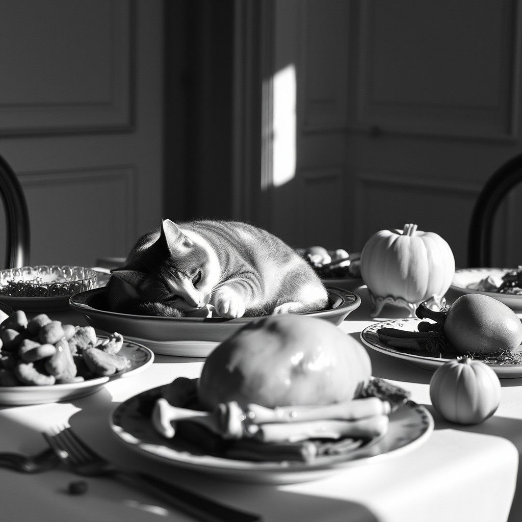 Cat Steals Thanksgiving Feast in Vogue Style