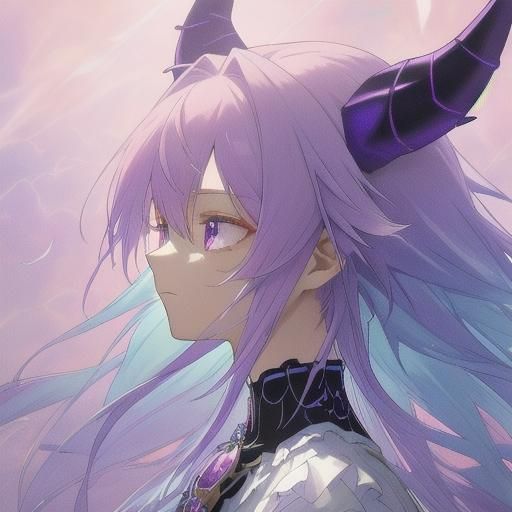 Purple-Haired Anime Girl with Horns in CLAMP Style