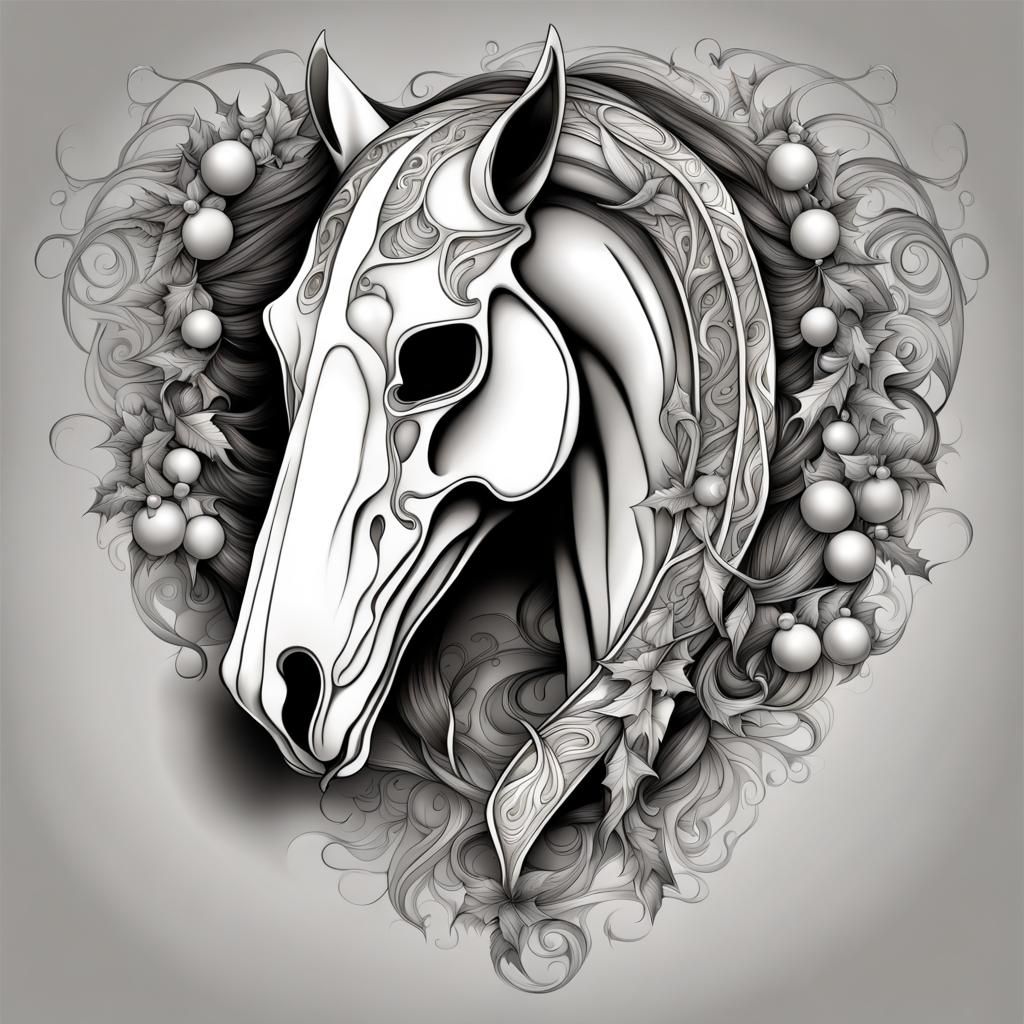 Decorated Horse Skull with Abstract Fractal Design