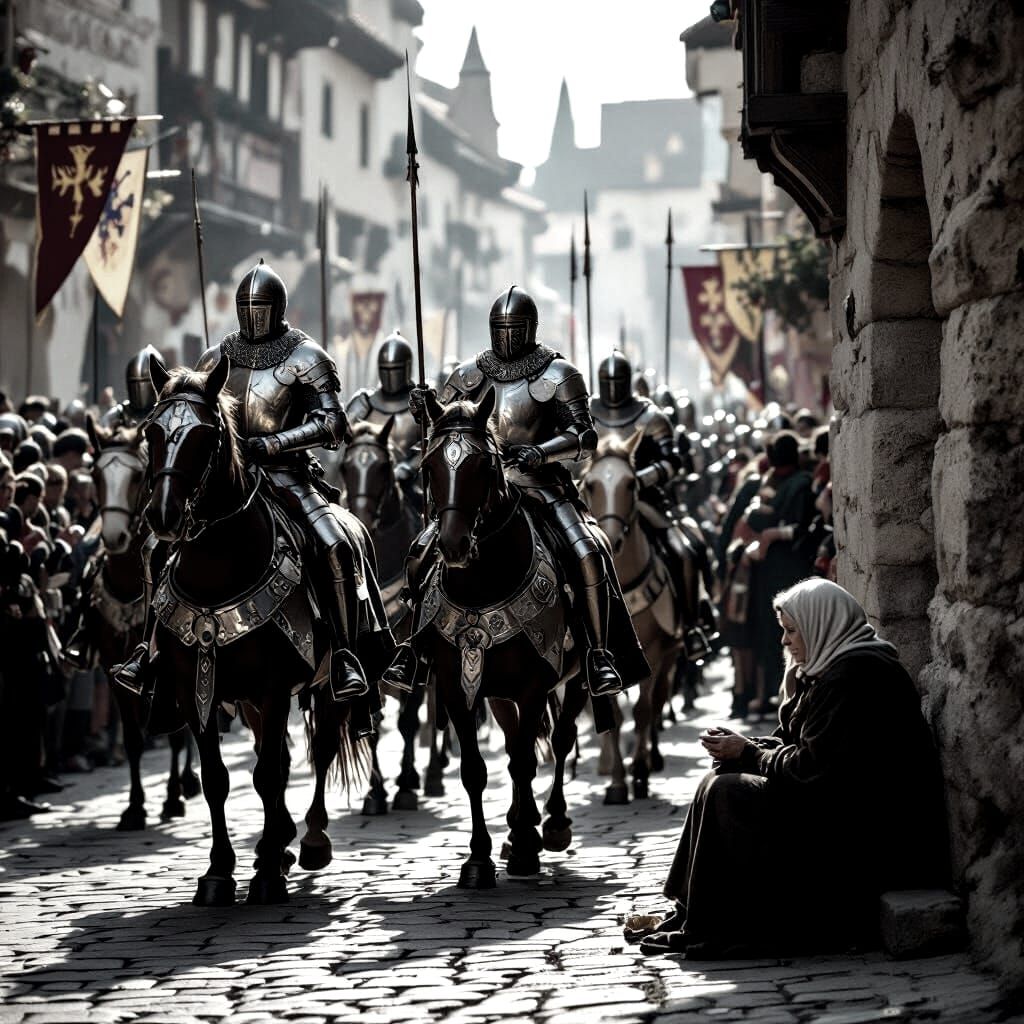 Medieval Knights Parade Celebrating Victory in Hyperrealisti...