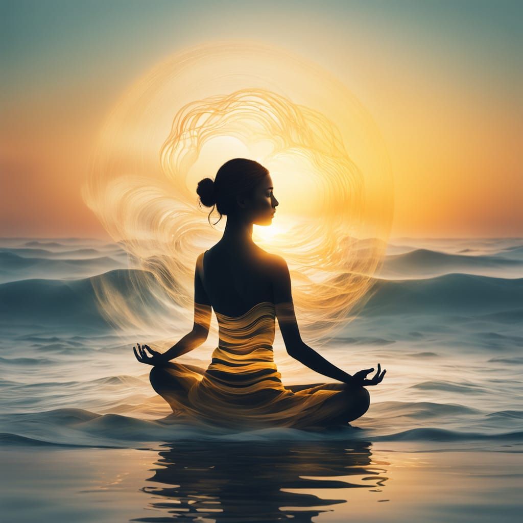 Ethereal Woman in Oceanic Sunset