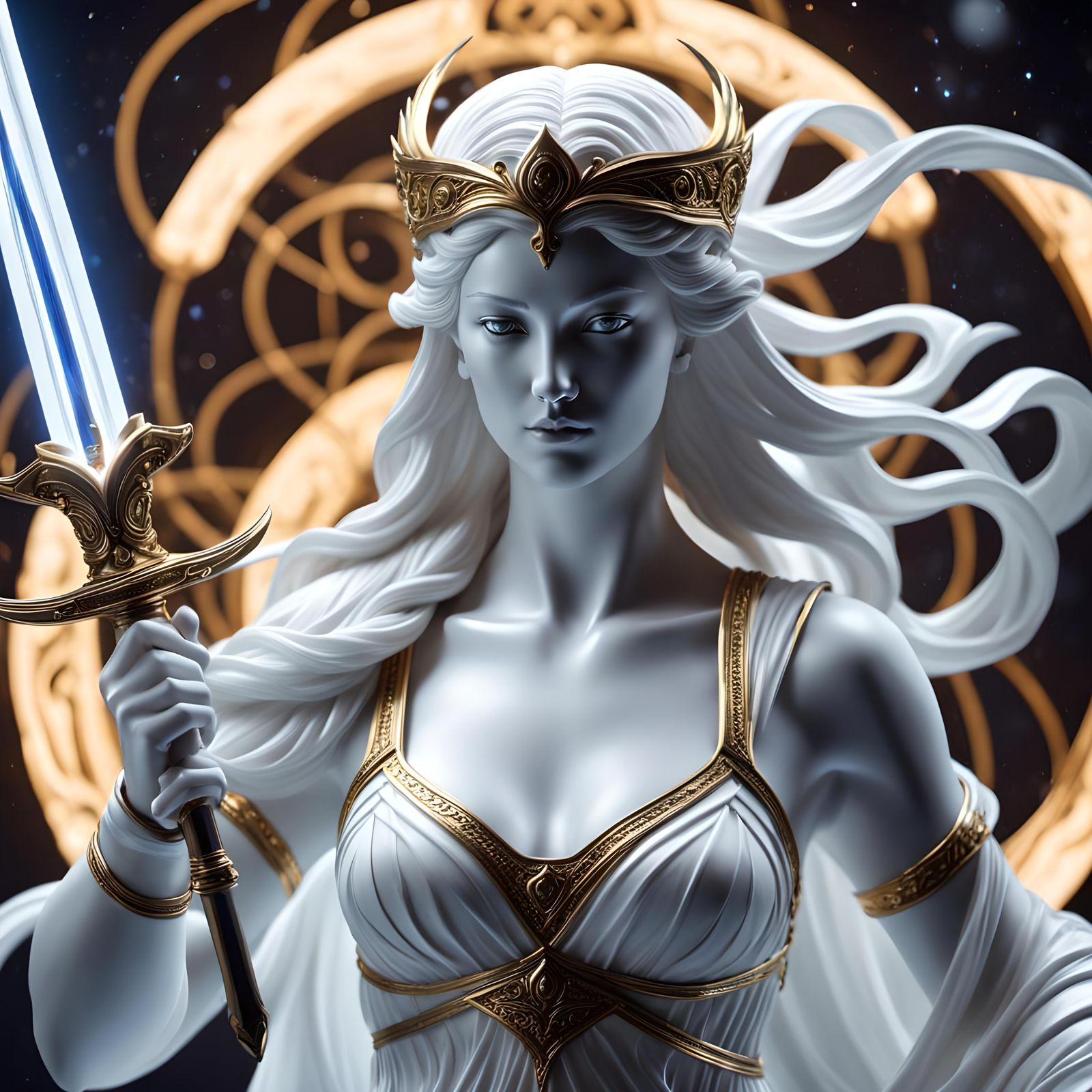 Marble Statue of Eris with Whip and Sword