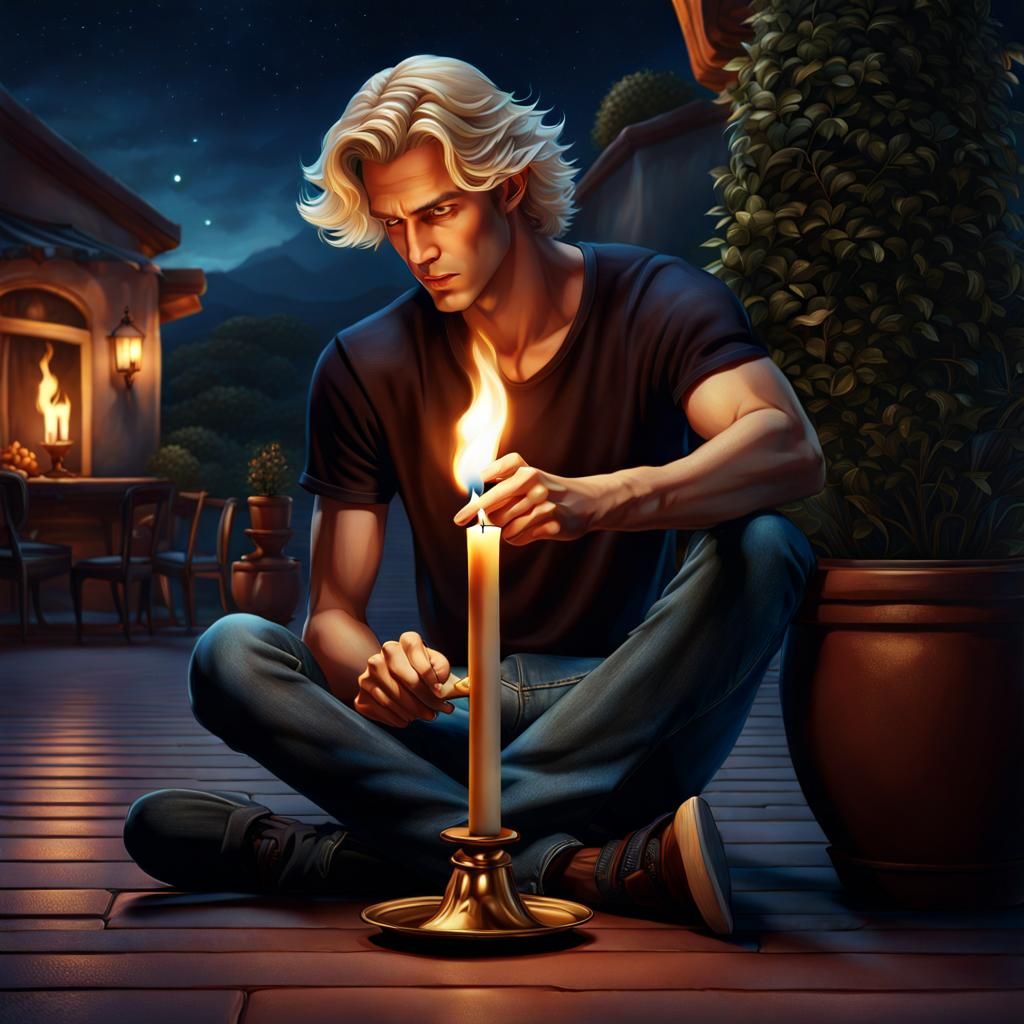 Young Man Lighting Cigarette: Matte Painting