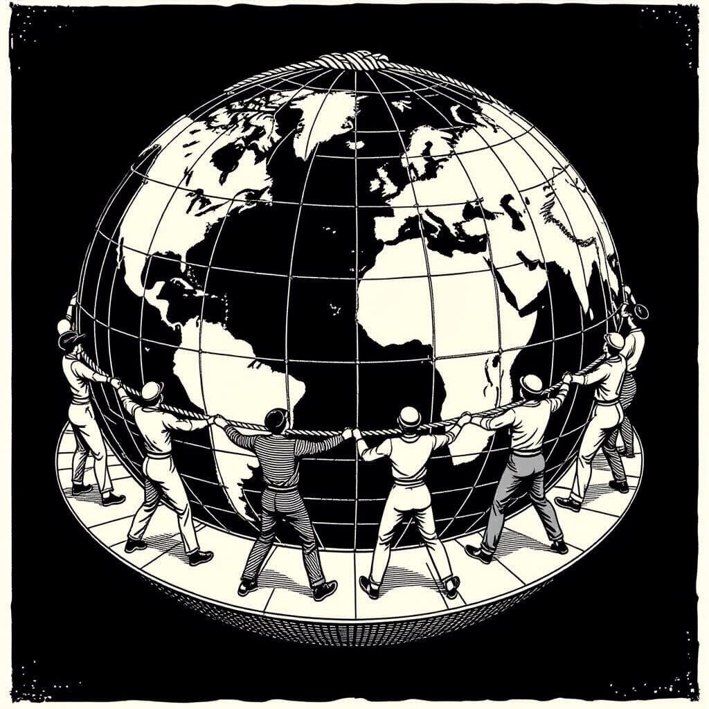 Globe and Rope: A Black and White Line Drawing