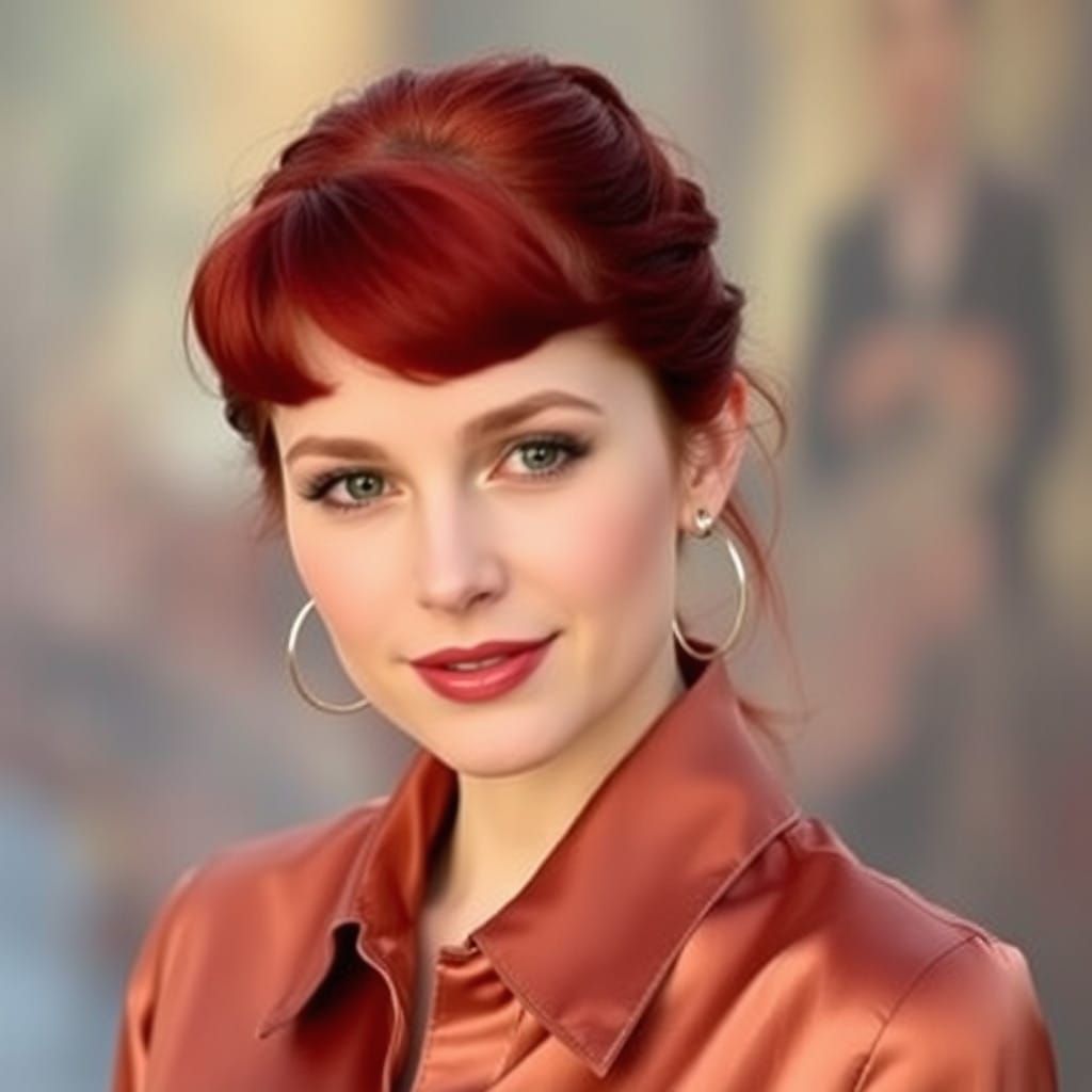 Glamorous Red Haired Woman in Elegant Silk Blouse