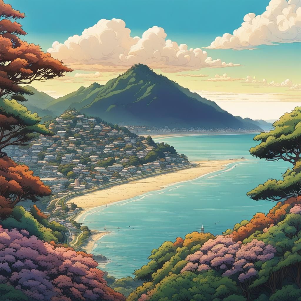 Mount Maunganui as Colorful Anime Art