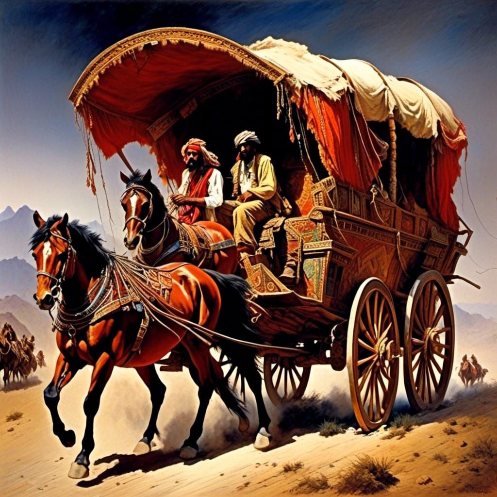 Romani Man and Wagon Seek New World