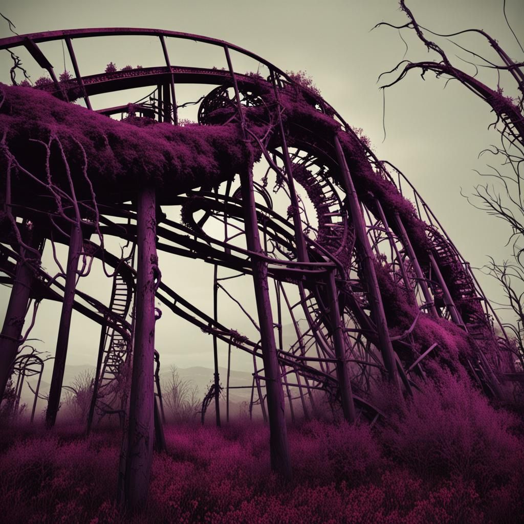Eerie Abandoned Roller-Coaster in Dark Fantasy Style