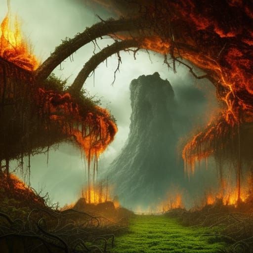 Apocalyptic Volcanoes Erupt Over Overgrown City