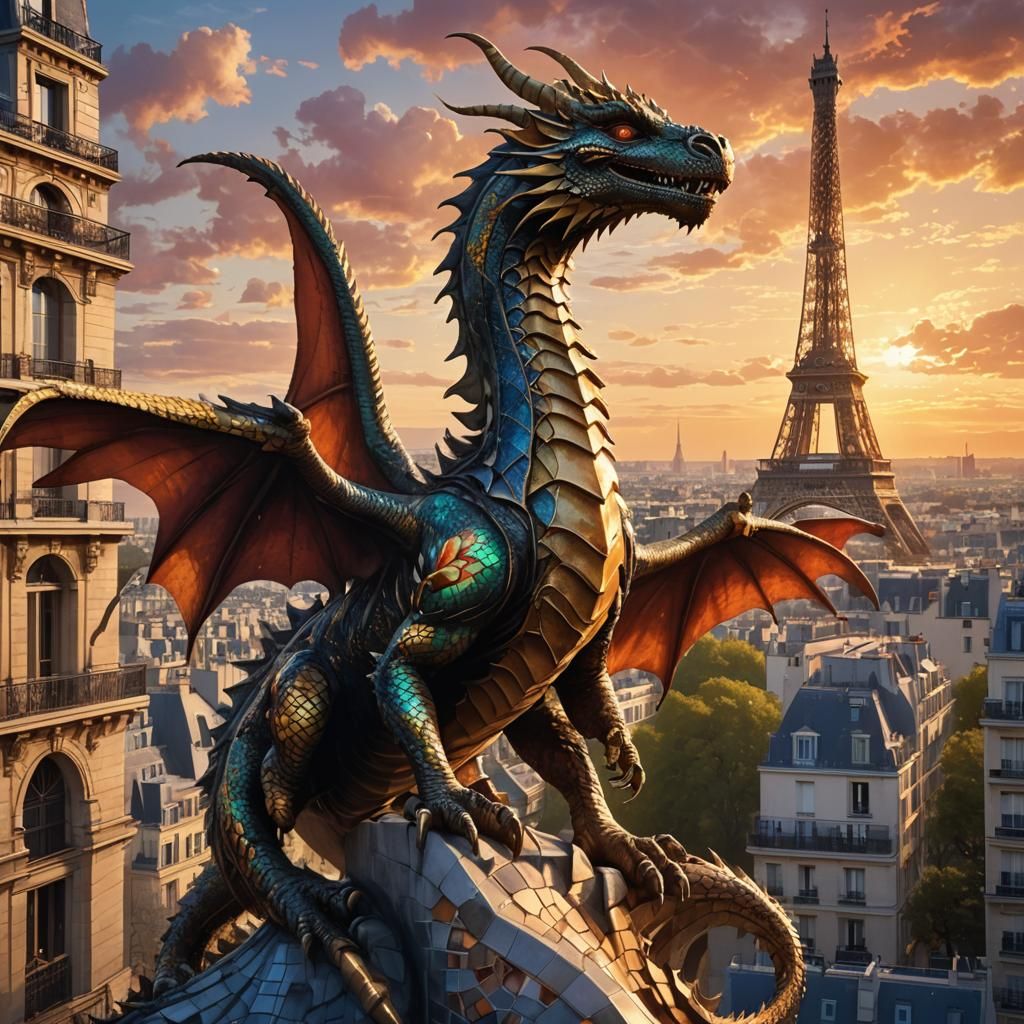 Dragon and Eiffel Tower: Fantastical Concept Art