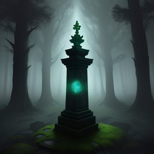 Mysterious Glowing Stone on Ancient Pedestal