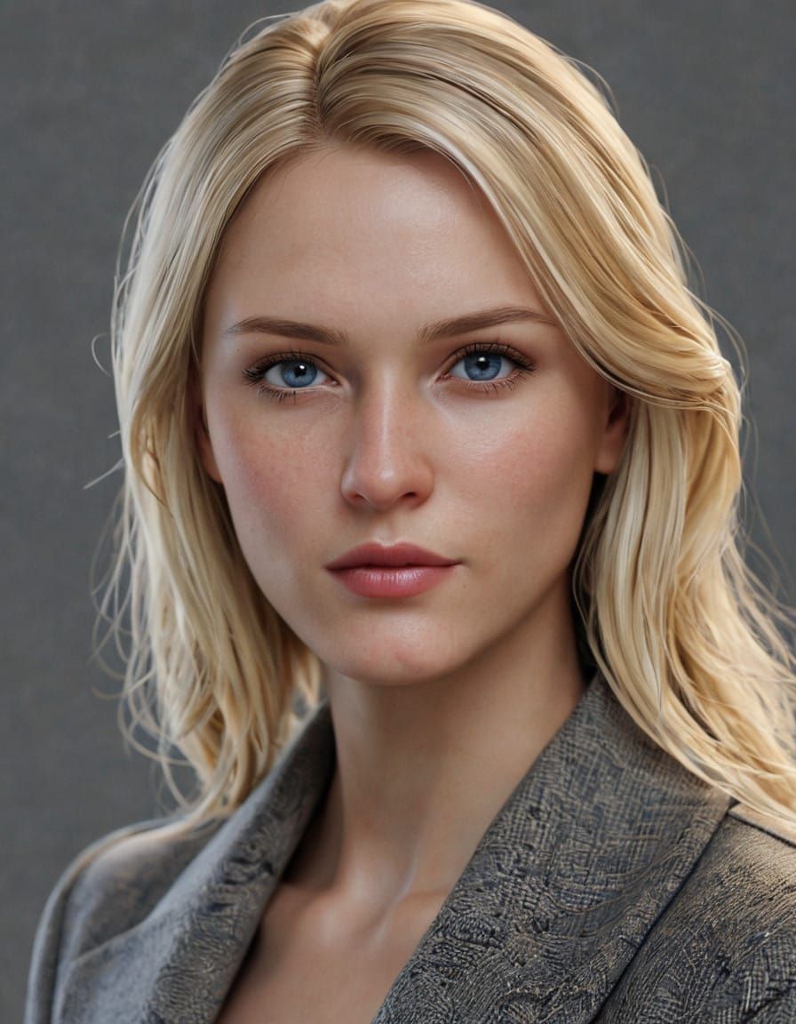 Realistic Portrait of a Beautiful Blonde Woman in Winter Coa...