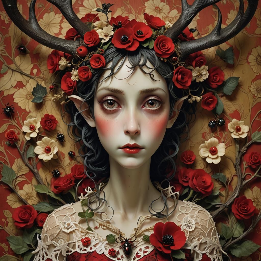 Tim Burton-inspired "Composed" fashion photograph of a fairy...