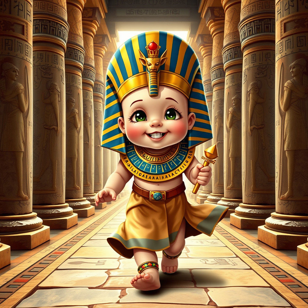 Baby Pharaoh Strides Down Runway in Art Nouveau Style