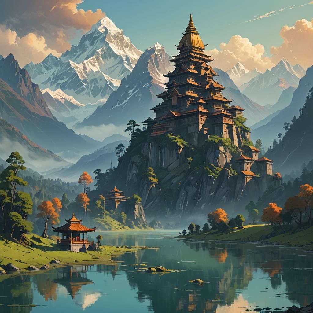 Himalayan Mountains Landscape in Digital Art Style